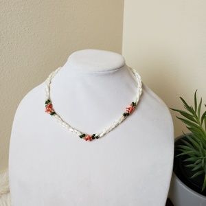 Vintage Jade Coral Mother of Pearl Necklace Set